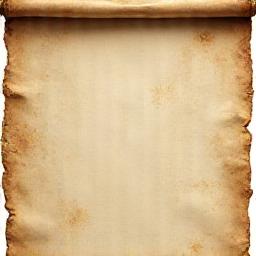 Rolled antique parchment scroll with faint historical script, decorative element.