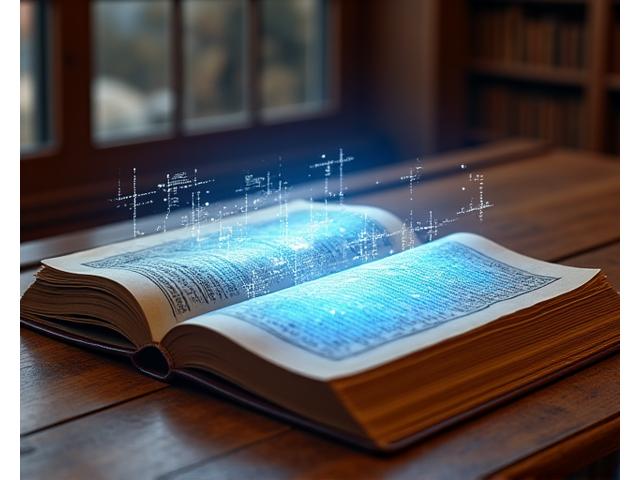 Close-up of a tablet displaying an interactive historical map overlayed with holographic historical data, surrounded by vintage books and modern abstract digital elements. The image captures the fusion of traditional history with advanced digital technology.