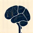 Stylized icon of a brain with intertwined gears and historical texts, representing AI-powered content personalization in historical research.