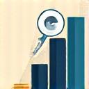 Stylized bar chart with historical motifs and magnifying glass, representing advanced analytics for user engagement.