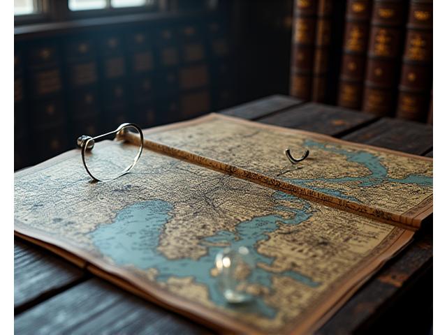 An ornate, historic map of London's East End from the late 19th century, with subtle overlays of magnifying glasses highlighting specific historical parish boundaries and archival marks, set in a moody, scholarly library environment.