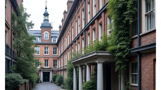 Old school building facade in London
