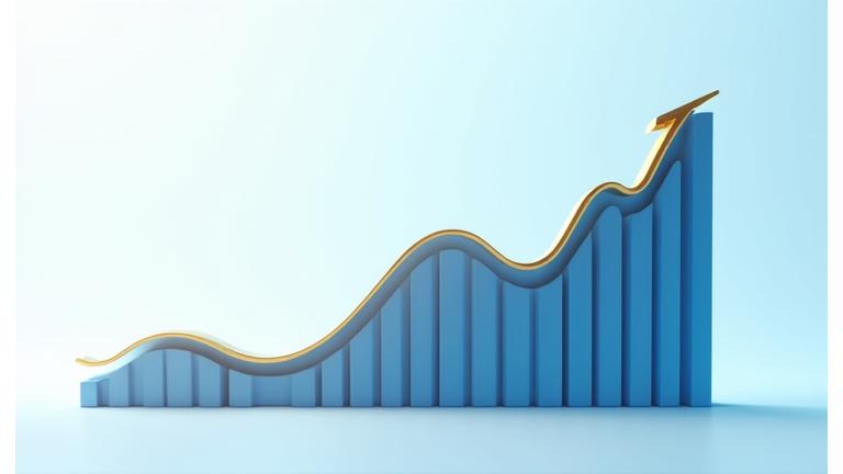 Abstract graph showing upward trends and successful publication milestones.