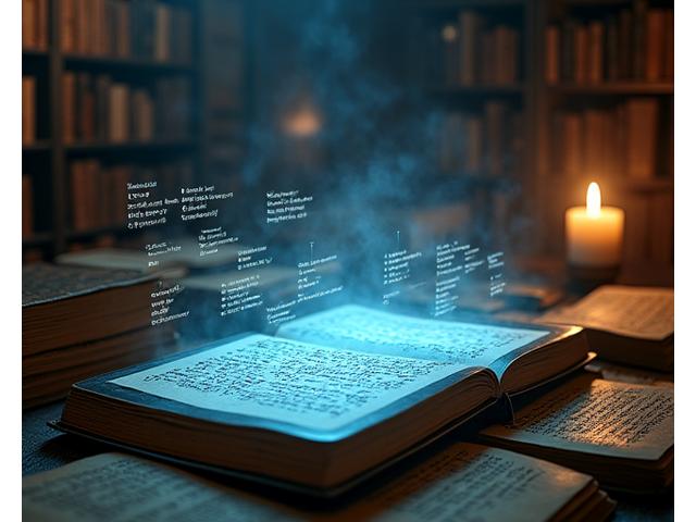 Rows of ancient historical texts and digital tablets glowing with data, symbolizing digital preservation