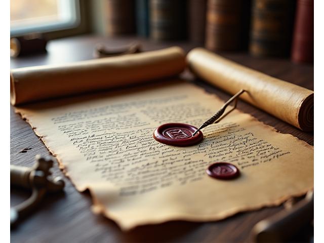 A vintage-inspired legal scroll or document, partly unrolled, with an old quill pen resting on it, symbolizing historic legal frameworks and detailed agreements. The focus is on clarity and tradition.